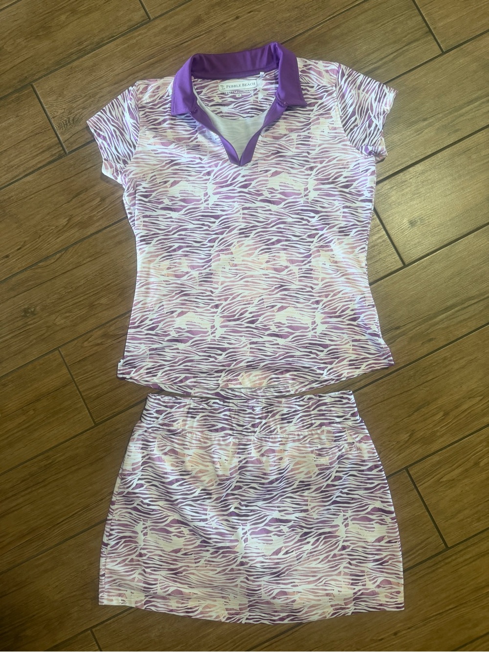 Pebble Beach Purple Zebra-Print Polo Skort Set